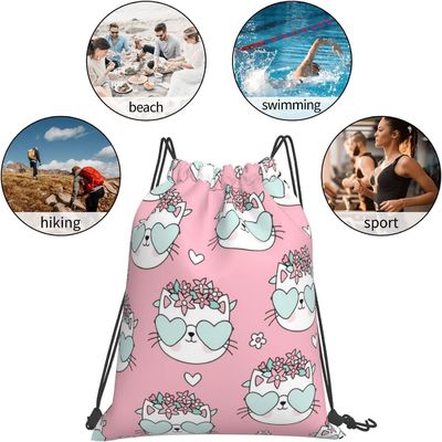 Les sacs de cordon légers de sac à dos de cordon pour des sacs de ficelle de danse de gymnase d'années de l'adolescence de garçons de filles d'enfants entassent en vrac chat imperméable