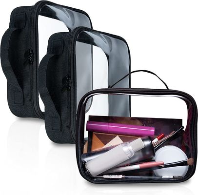 Sacs clairs de maquillage avec la tirette 3pcs dans le noir, 6,5 x 8,3 pouces - la taille de quart, TSA a approuvé le sac d'article de toilette