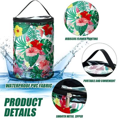 Sac cosmétique de PVC de plage de maquillage de sac de sac imperméable clair d'article de toilette avec floral hawaïen de voilier de tortue de survie de plage