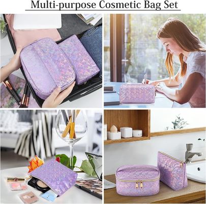 Sac cosmétique souple en cuir PU Pochette étanche Sac de voyage de maquillage portable