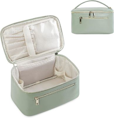 Organisateur vert Cosmetic Brush Case de maquillage de voyage de femmes en cuir de Vegan d'Eco