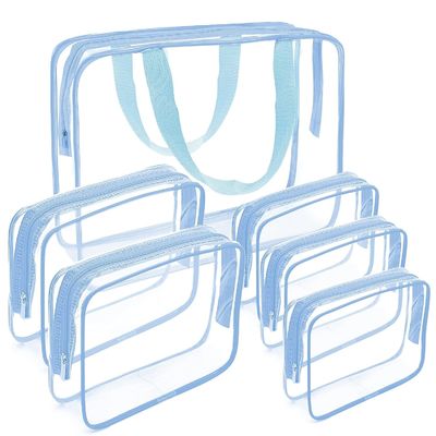 Sacs de maquillage cosmétique transparents en PVC transparent avec poignée de fermeture à glissière