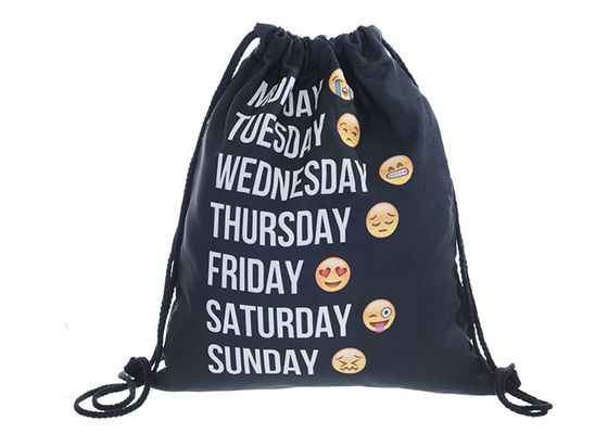 Emoji a imprimé le sac à dos noir de ficelle, sacs de cordon imprimés avec votre conception